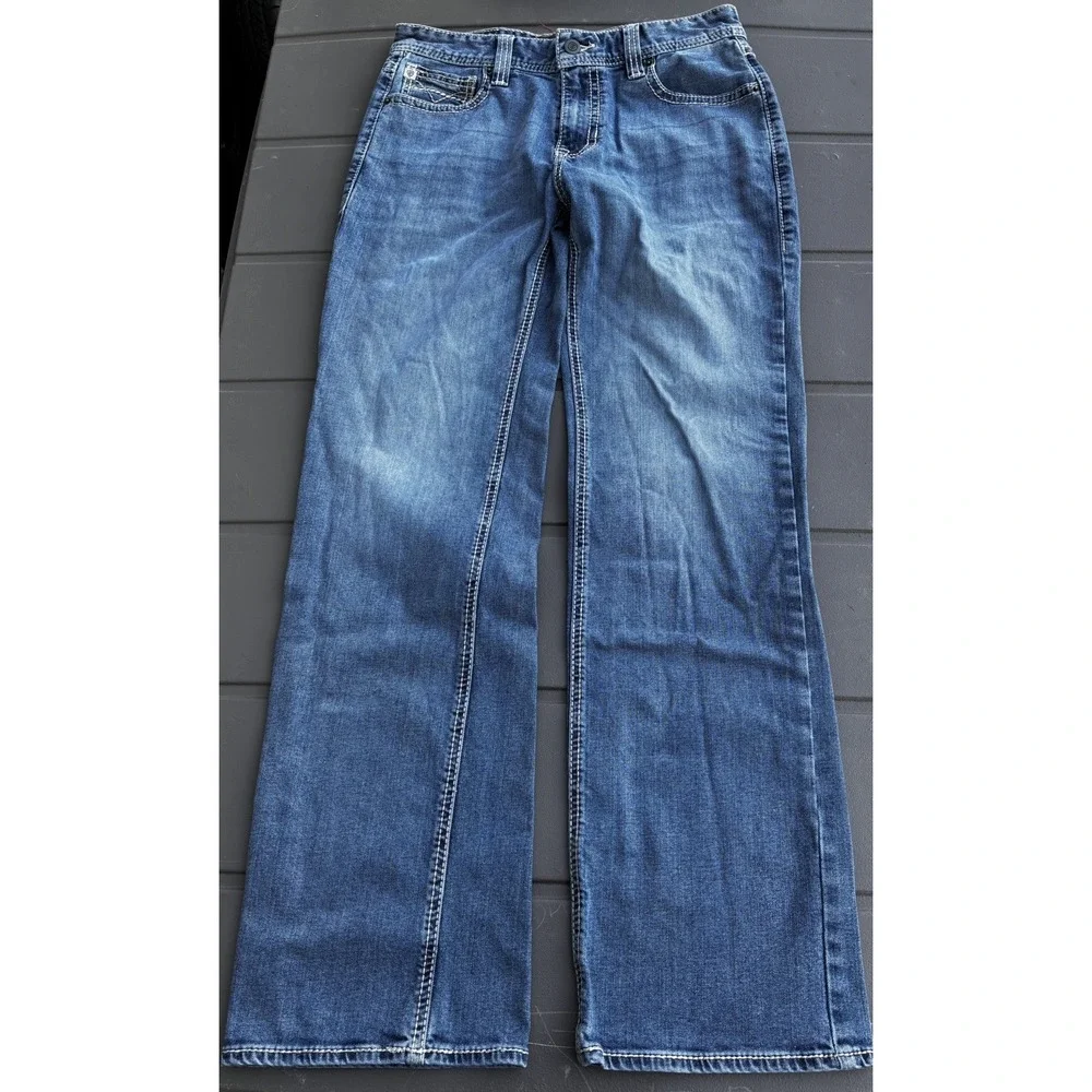 Rock & Roll Denim Jeans Mens 32 x 34 Blue Double Barrel Straight Leg Western